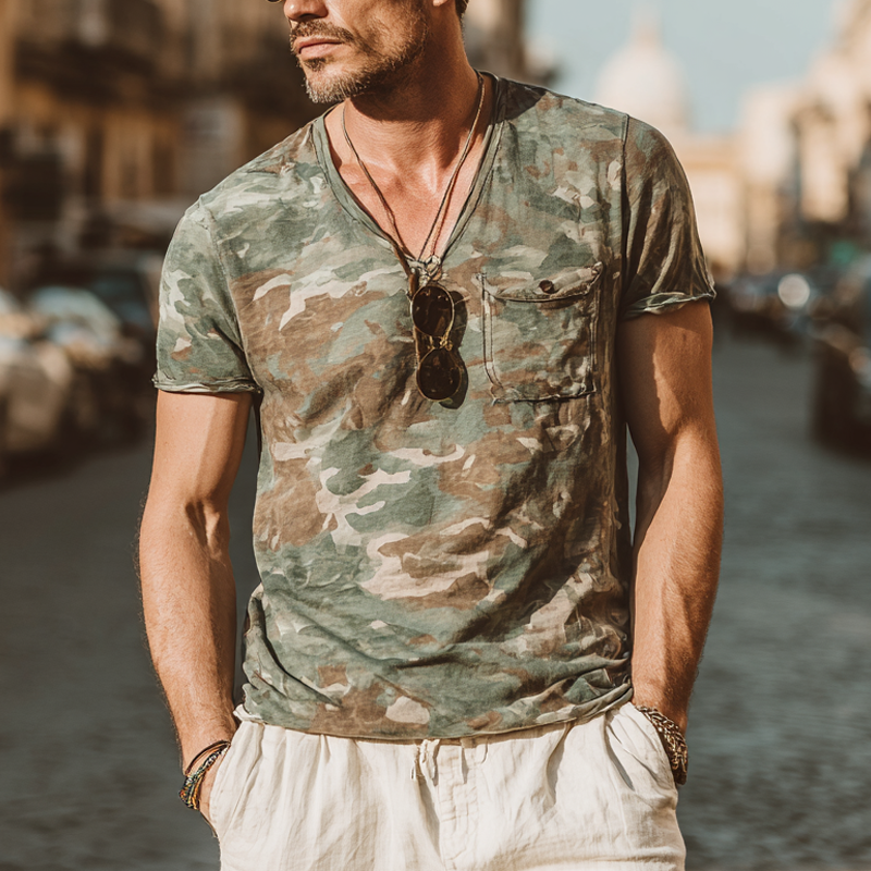 Men's Outdoor Camouflage Print Pocket Short Sleeve T-Shirt MTA0174G2X