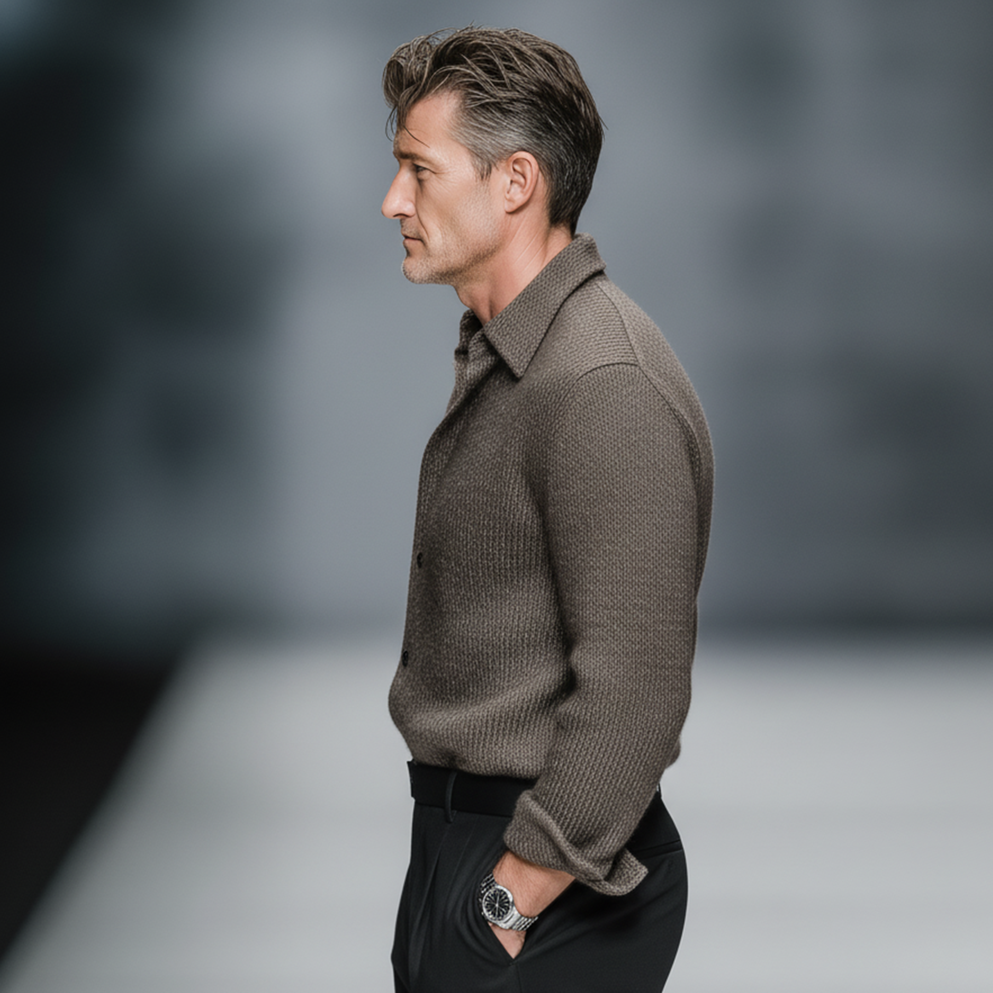 Men's Classic Casual And Business Knitted Long-sleeved Shirt MTA0754K4K