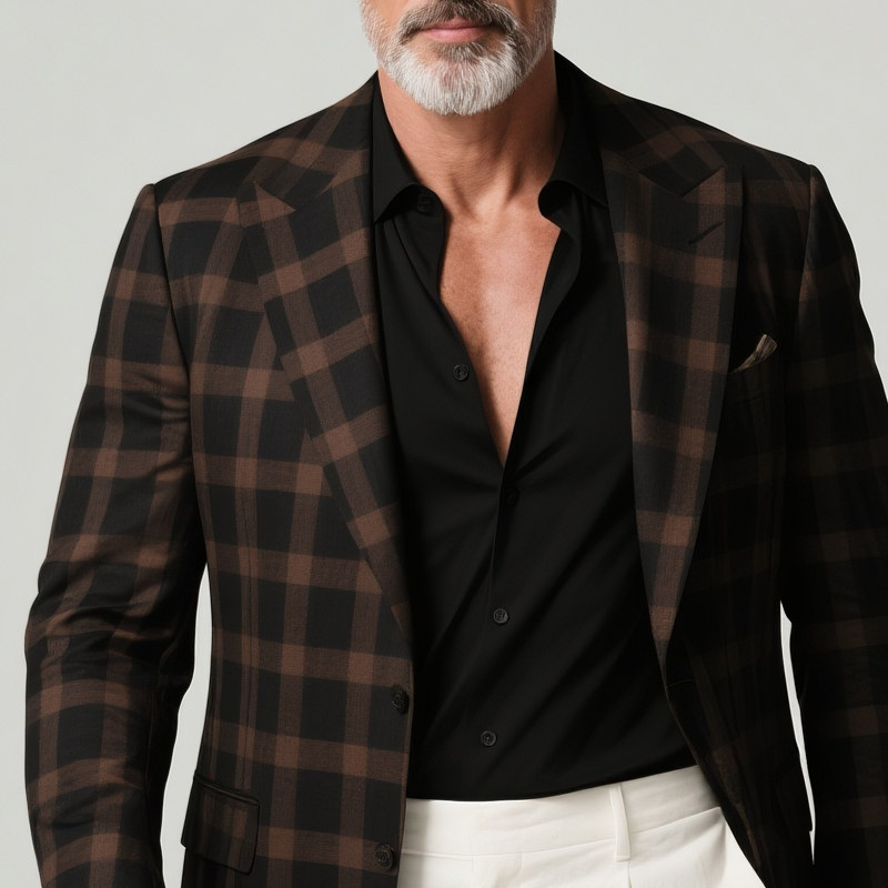 Men's Plaid Peak Lapel Two Buttons Casual Blazer MTA2469G0Z