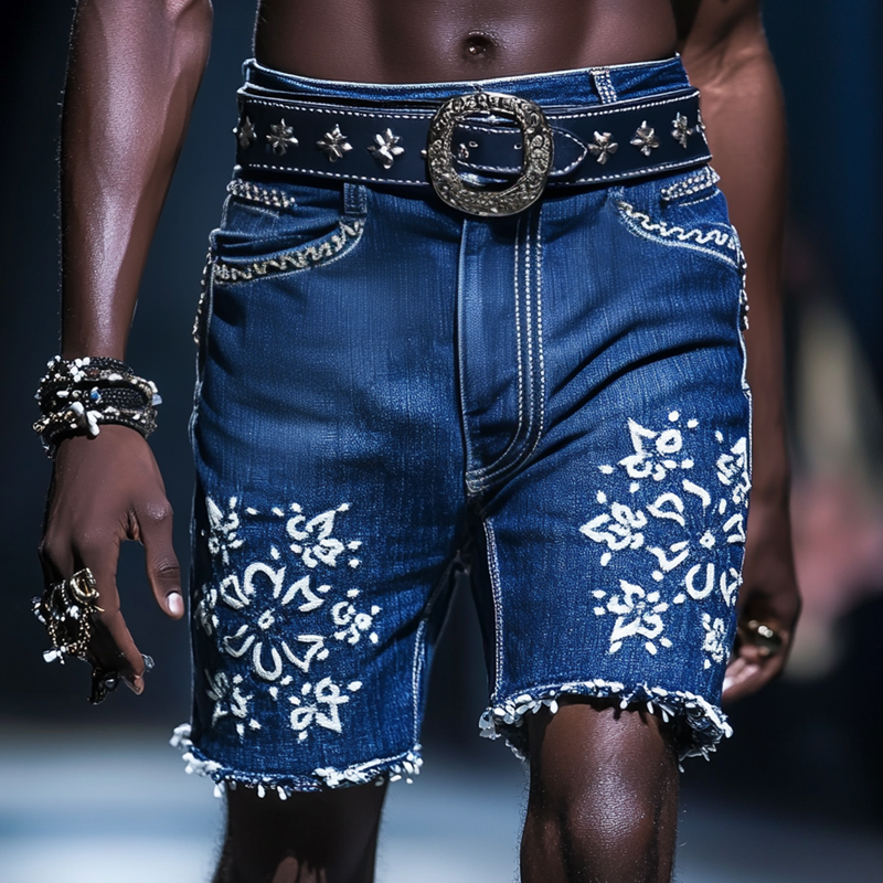 Men'S Fashion Embroidered Straight Denim Shorts MTA0918E4Z