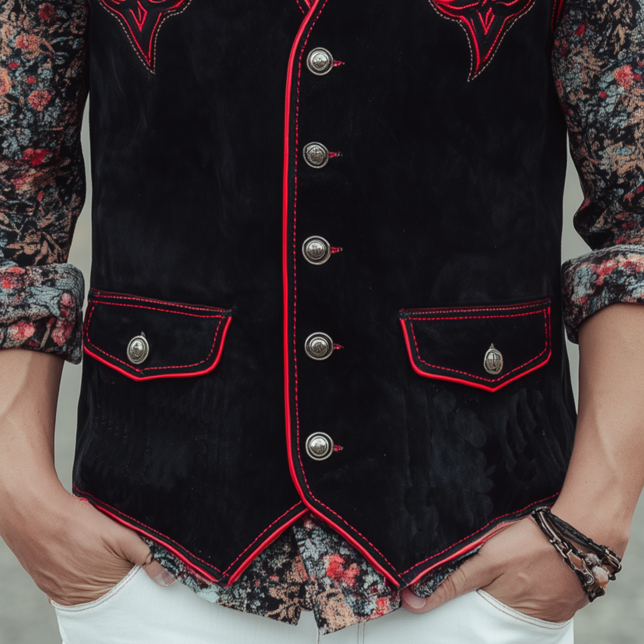Men's Classic Western Embroidered Suede Vest MTA0878I1K