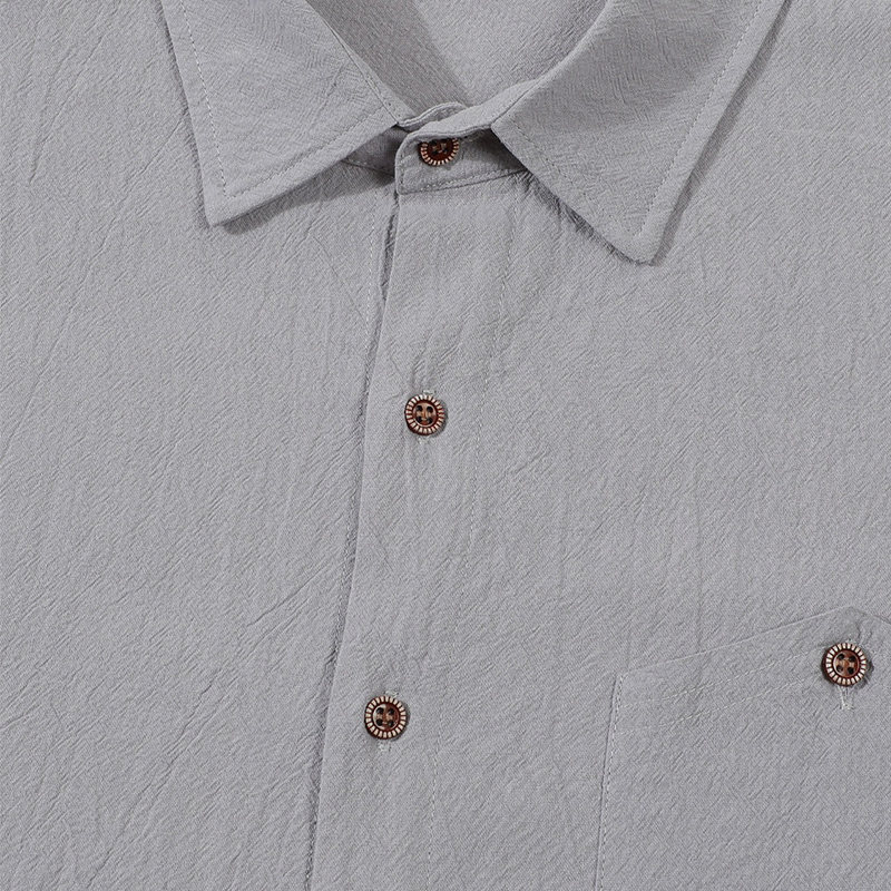 Men's Casual Solid Color Cotton And Linen Long-sleeved Lapel Shirt MTA1391H5X