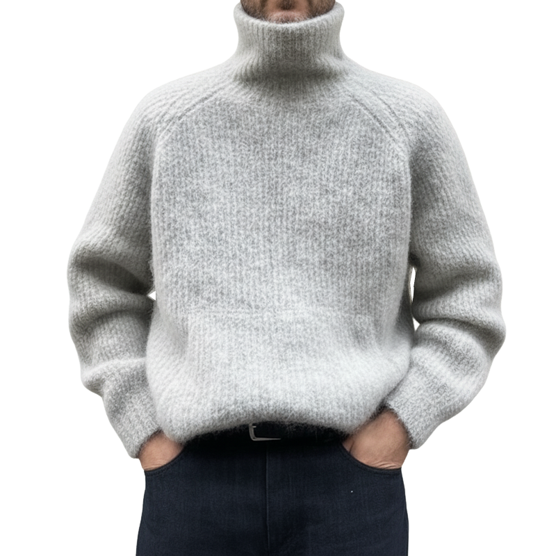 Men's Urban Casual Light Gray Turtleneck Knit Sweater MTA1004K0U