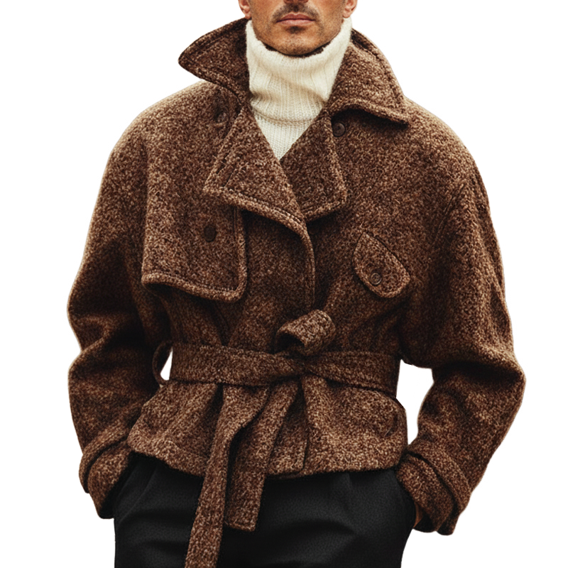 Men's Classic Vintage Tweed Notched Lapel Belted Jacket MTA2634K0U