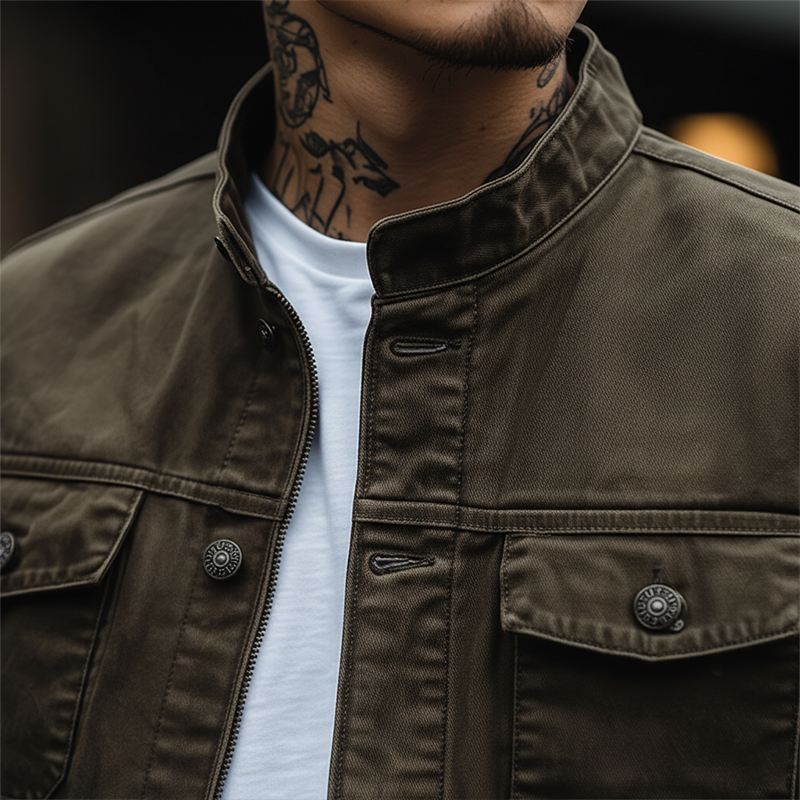 Men's Retro Washed Multi-Pocket Denim Jacket MTA1507K2P