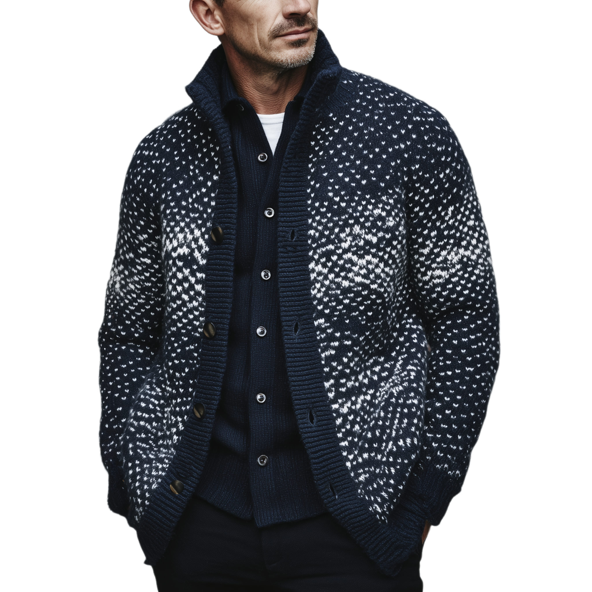 Men's Classic American Retro Single-breasted Stand-up Collar Jacquard Knit Cardigan MTA0450I9K