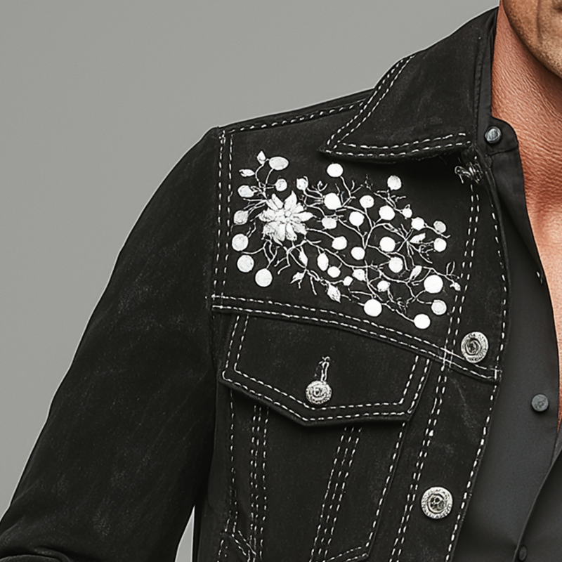Men's Simple Floral Embroidered Faux Suede Jacket MTA2798H2P