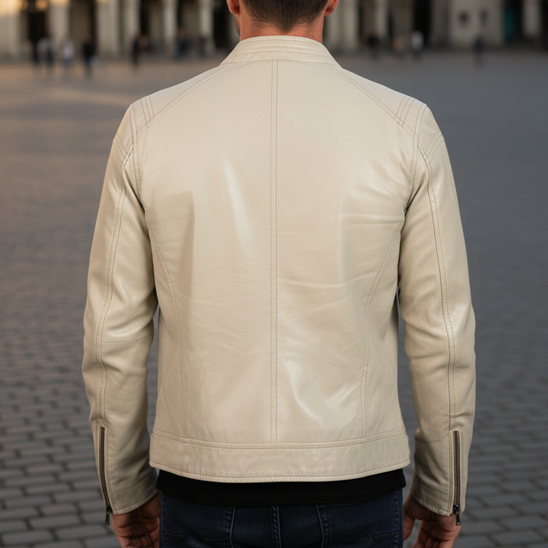 Men's Classic Stand-up Collar PU Leather Zip-up Jacket MTA2271I7U