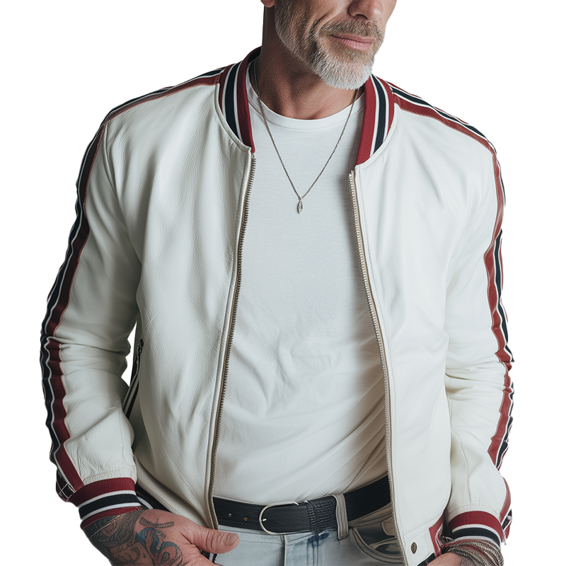 Men's Vintage Paneled Faux Leather Long Sleeve Jacket MTA1883H0P