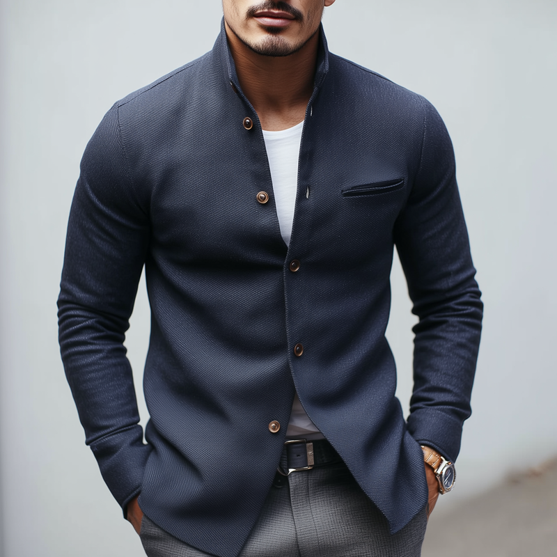 Men's Solid Stand Collar Single Breasted Casual Jacket MTA1955H1Z