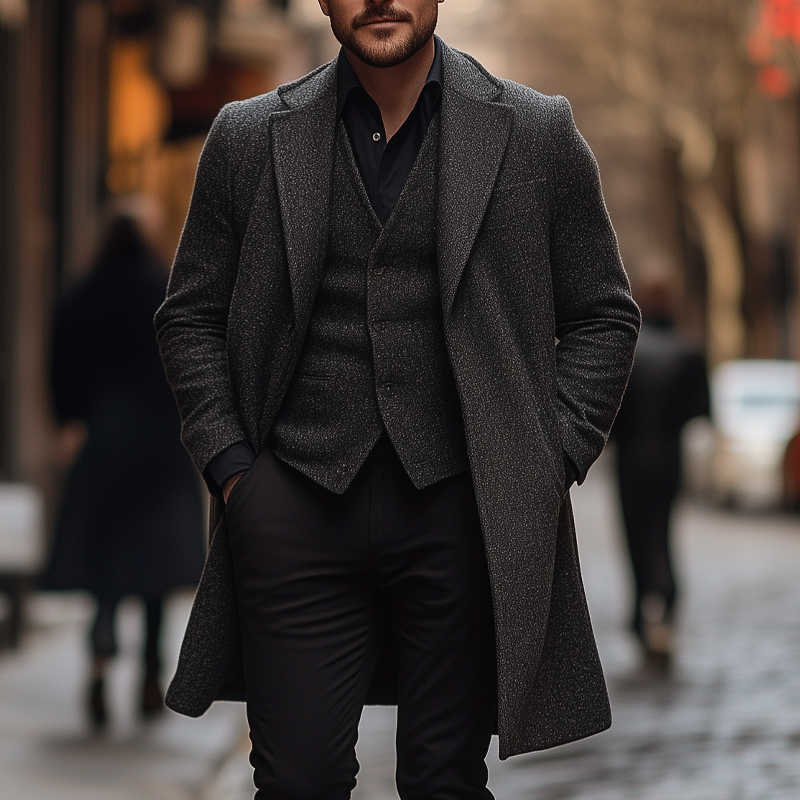 Men's Vintage Blend Single-breasted Mid-length Coat MTA2866H5X
