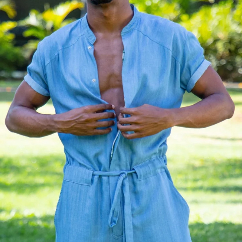 Men's Casual Round Neck Short-Sleeved Trousers Loose Jumpsuit MTA1160F3X