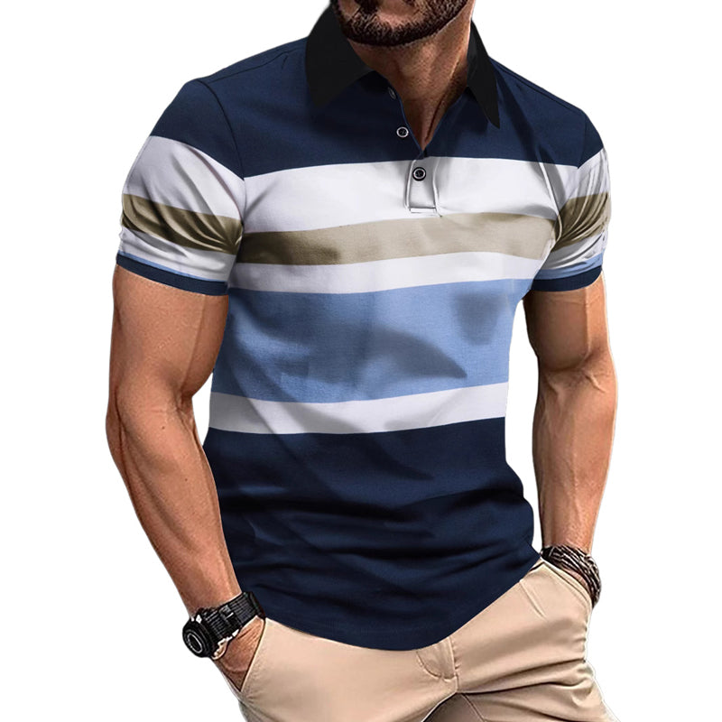 Men's Striped Print Short Sleeve Casual Polo Shirt MTA1982E5X