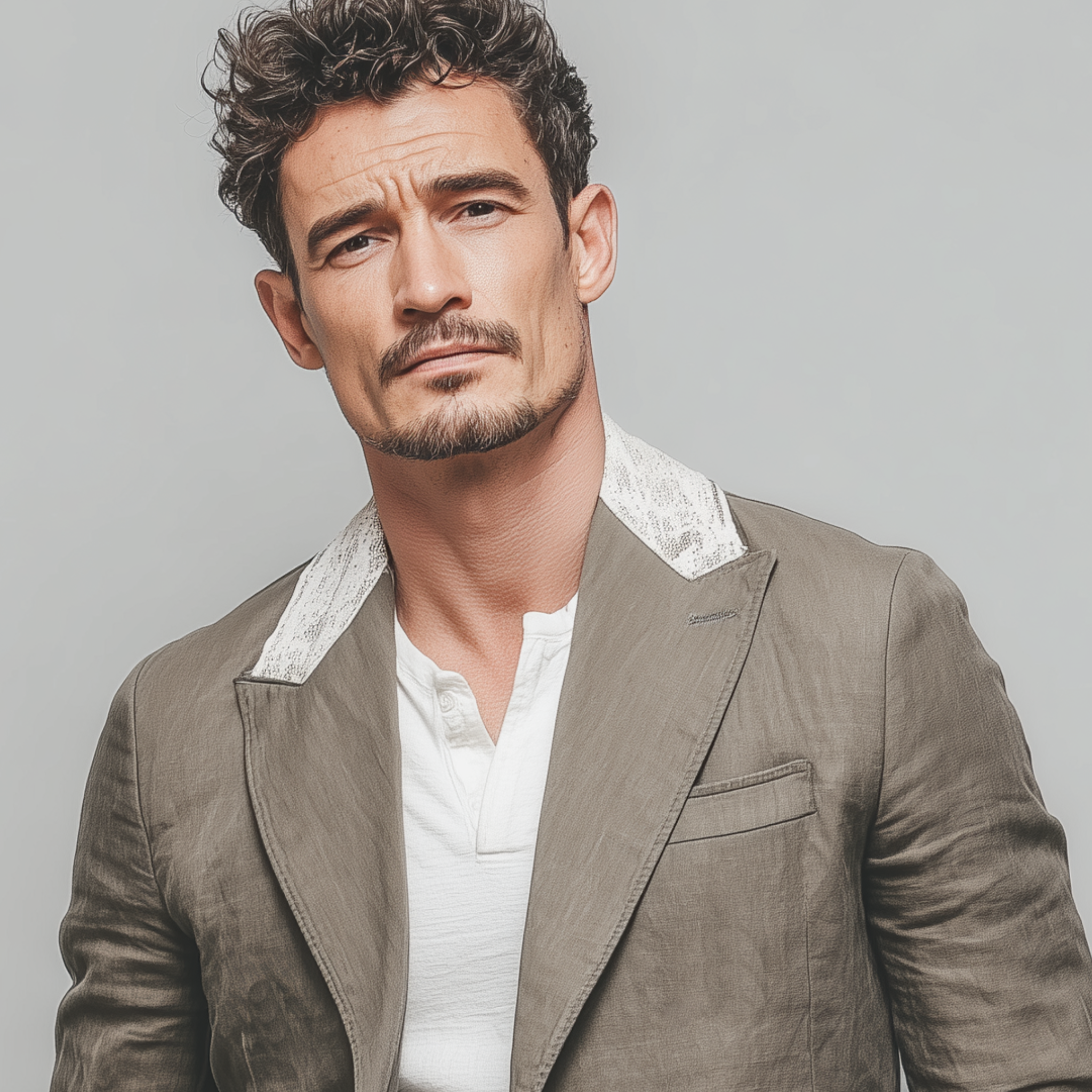 Men's Stylish Casual Cotton And Linen Blend Collar And Cuffs Lace Single-breasted Blazer MTA2546G1K