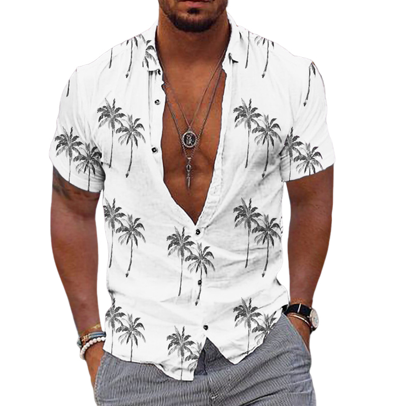 Men's Beach Hawaiian Print Kortermet Lapel Shirt 20467566X