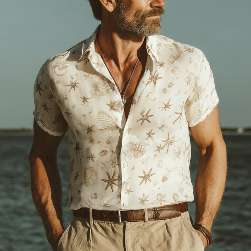 Men's Summer Beach Printed Casual Short Sleeve Shirt MTA1806F3U