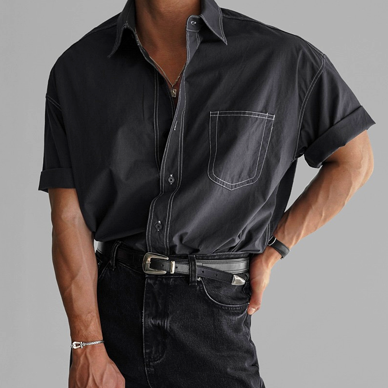 Men's Fashion Lapel Short Sleeve Casual Shirt MTA1601E3Z