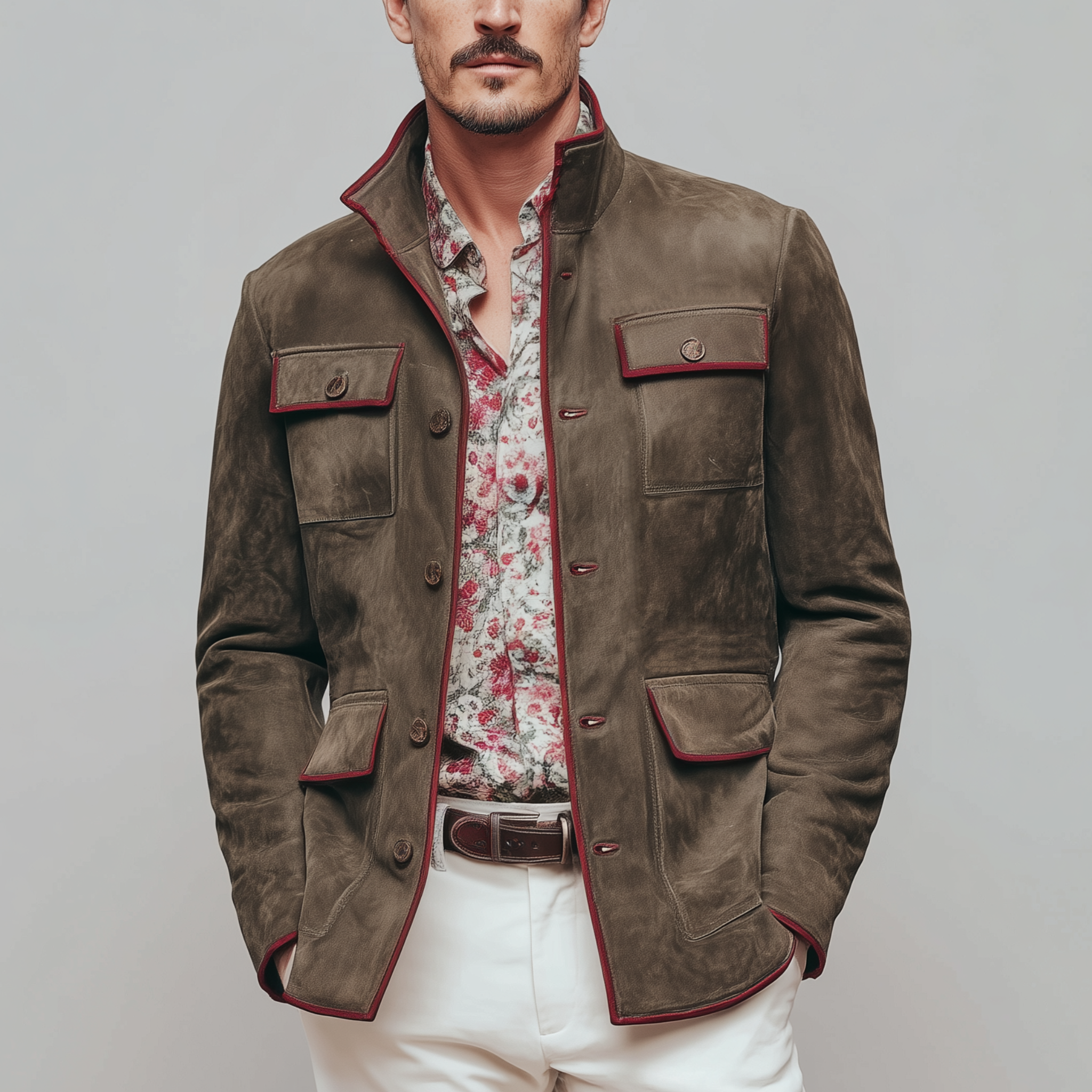 Men's Classic Casual Western Tough Style Multi-pocket Suede Jacket MTA0859I3K