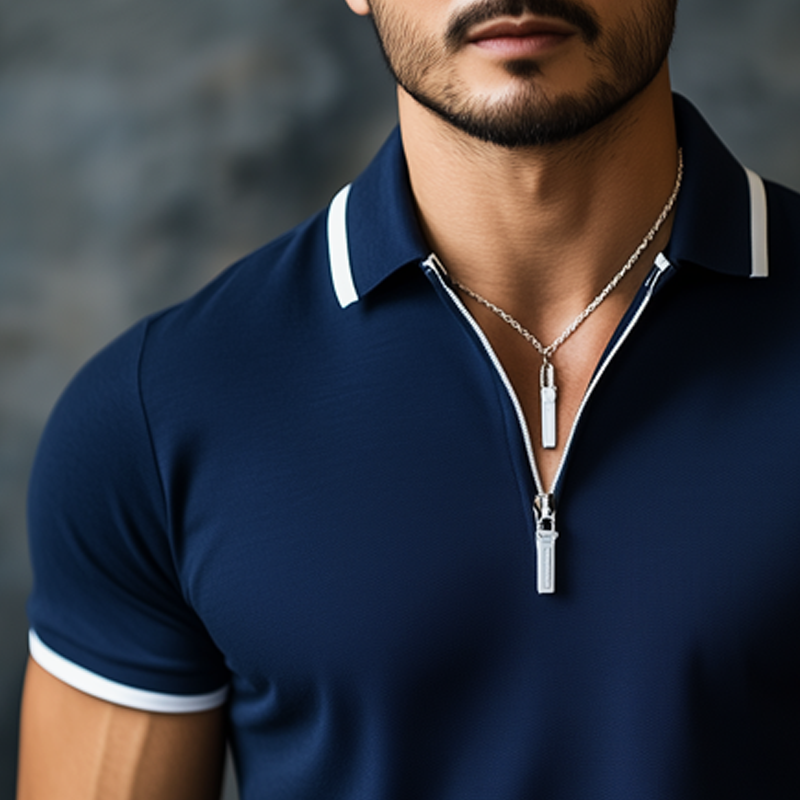 Men's Summer Business Cotton Zipper Polo Shirt MTA0140H8U