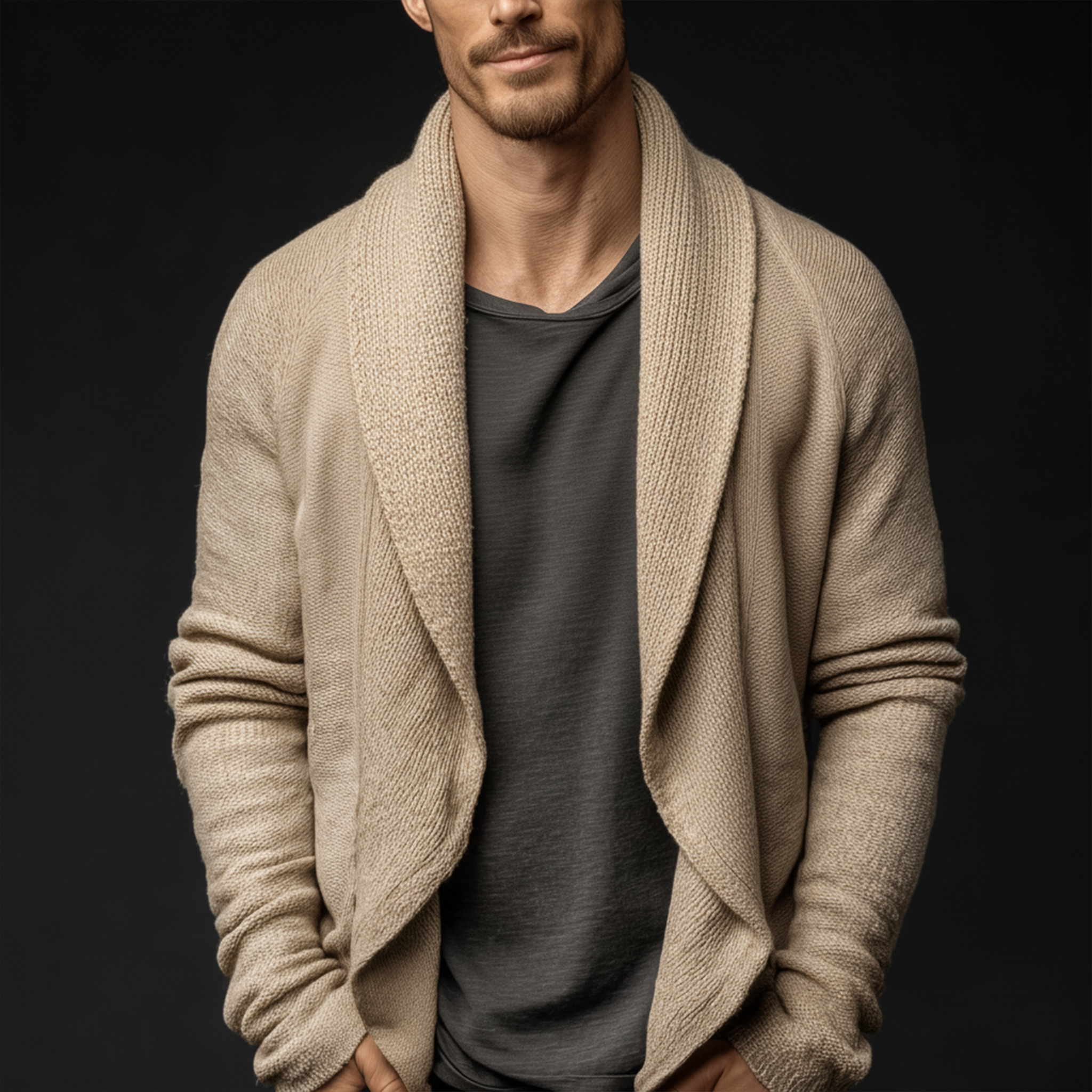 Men's Classic Casual Lapel Buttonless Knitted Cardigan MTA2732J1K