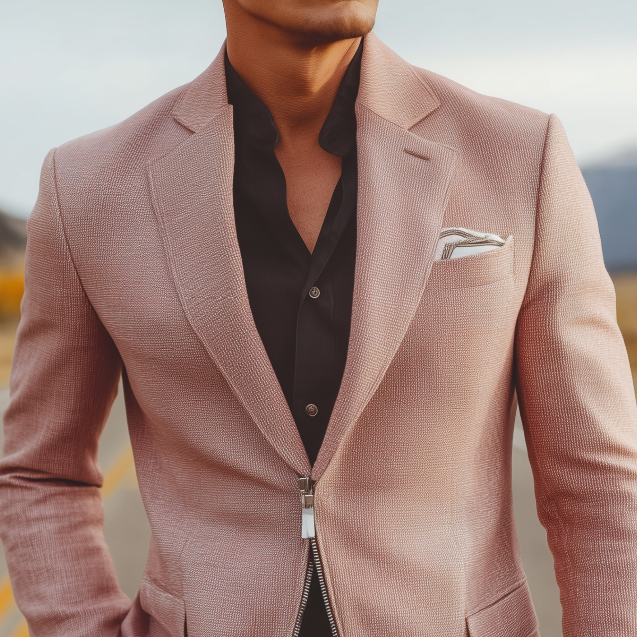 Men's Classic Casual Cotton Blend Textured Fabric Zipper Placket Slim Fit Blazer MTA2651H8K