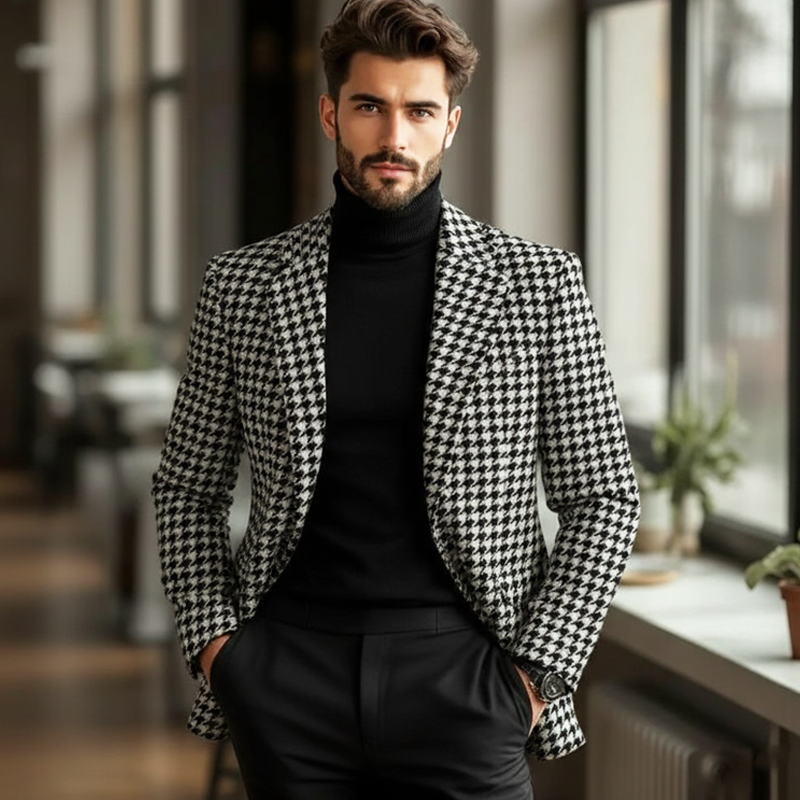 Men's Retro Classic Houndstooth Faux Wool Two-Button Blazer MTA1563J8U