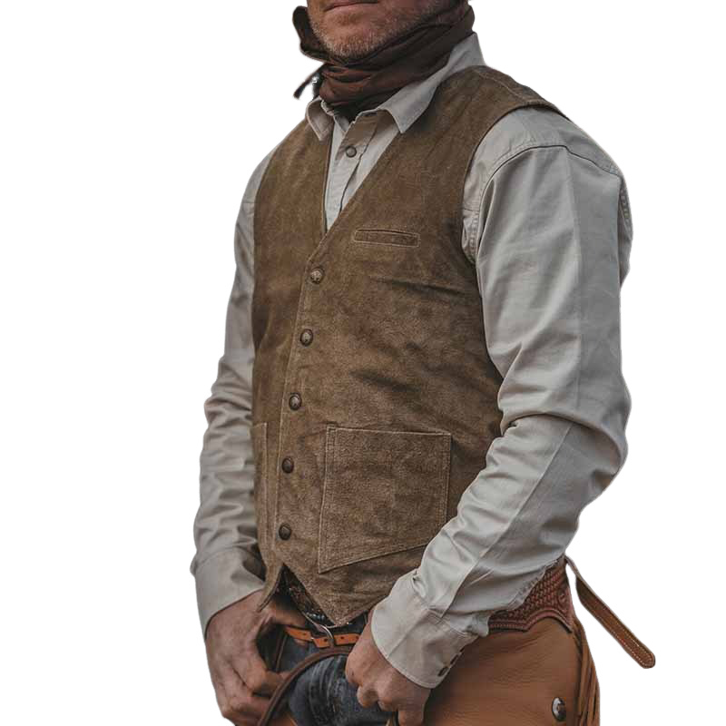 Men's Vintage Faux Suede V-Neck Vest MTA0460H2X