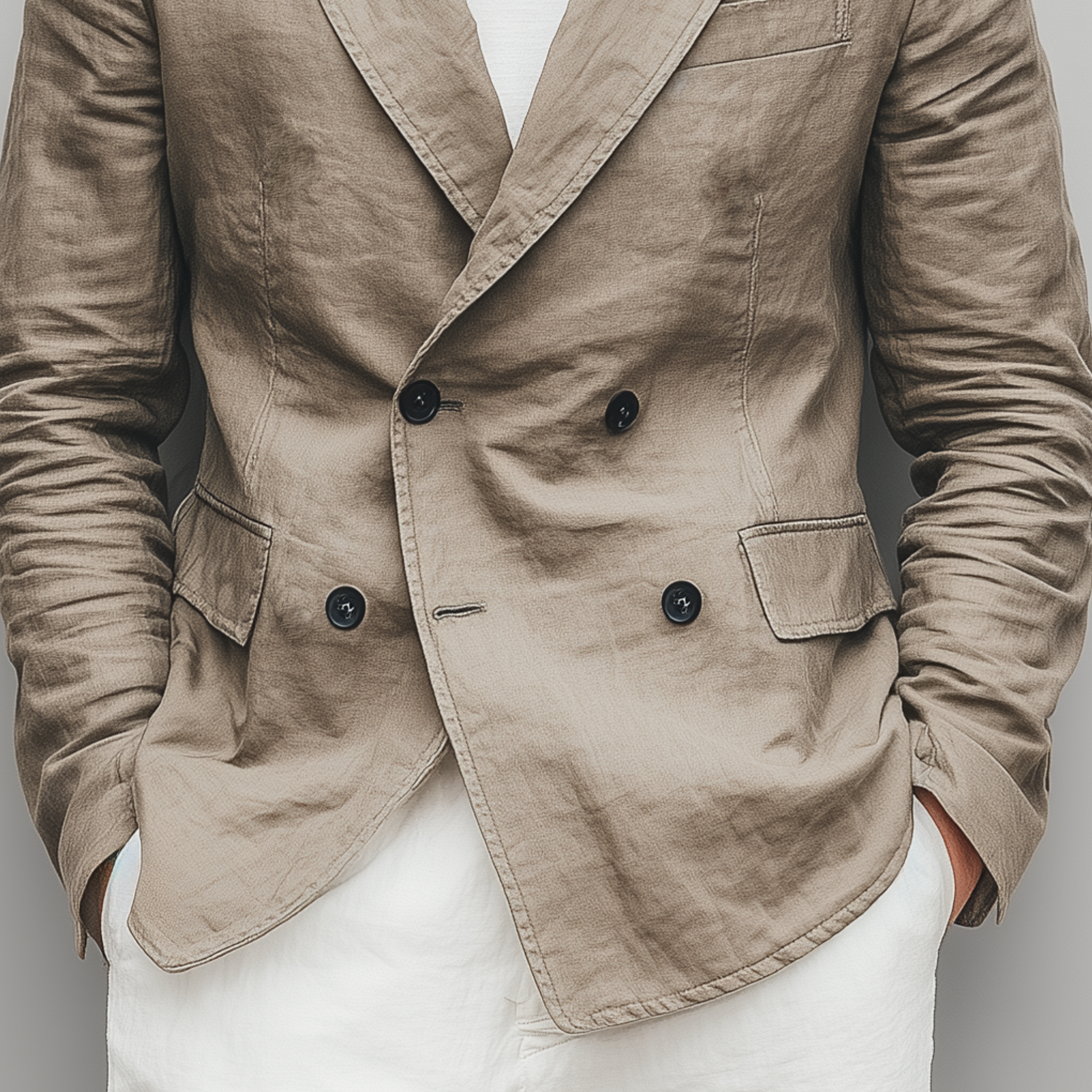Men's Classic Casual Cotton And Linen Blend Solid Color Double Breasted Blazer MTA2533G2K