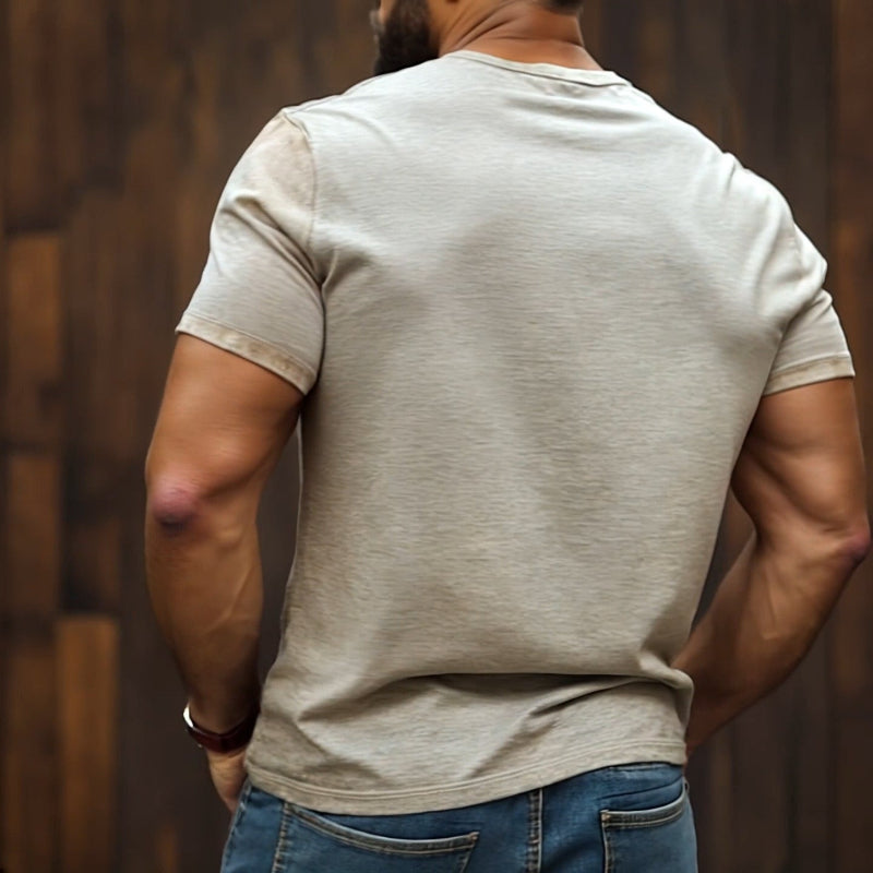 Men's Retro Casual Shabby Striped Printed V-Neck Short Sleeve T-Shirt MTA2503D0TO