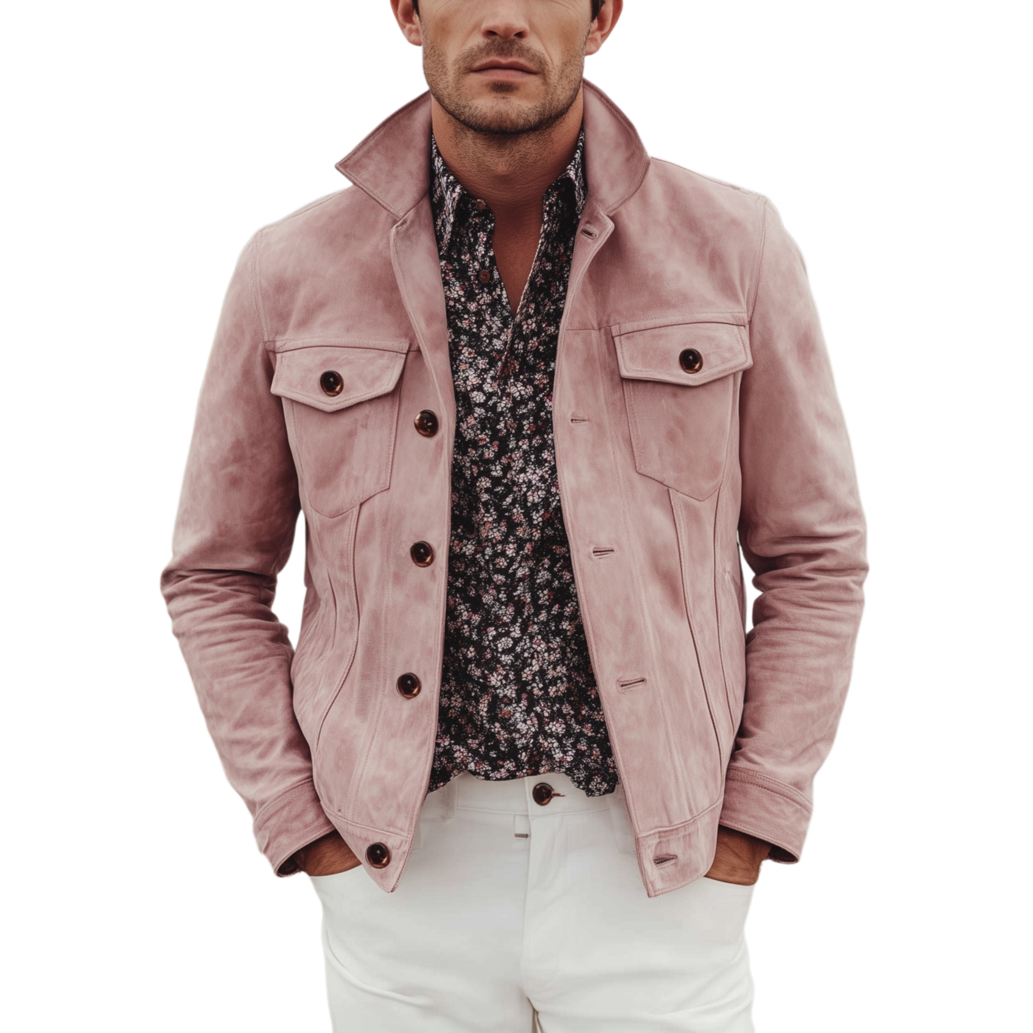 Men's Classic Casual Western Style Pink Suede Lapel Jacket MTA2709H7K