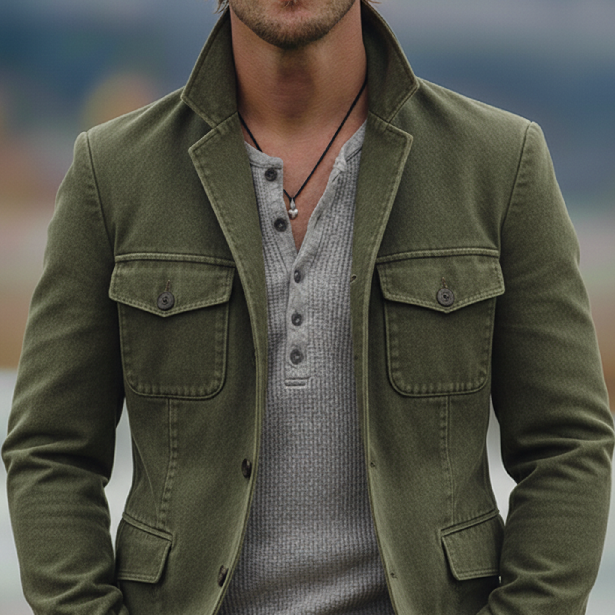 Men's Classic Casual Stand-collar Multi-pocket Washed Cotton Blend Jacket MTA1663L5K