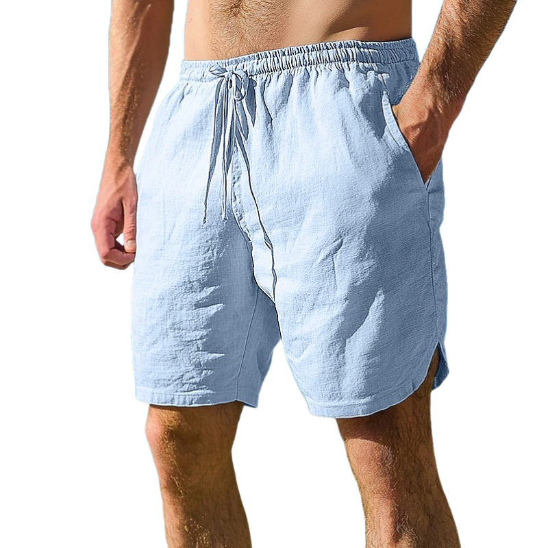 Men's Casual Cotton Linen Elastic Waist Loose Shorts 88923124M