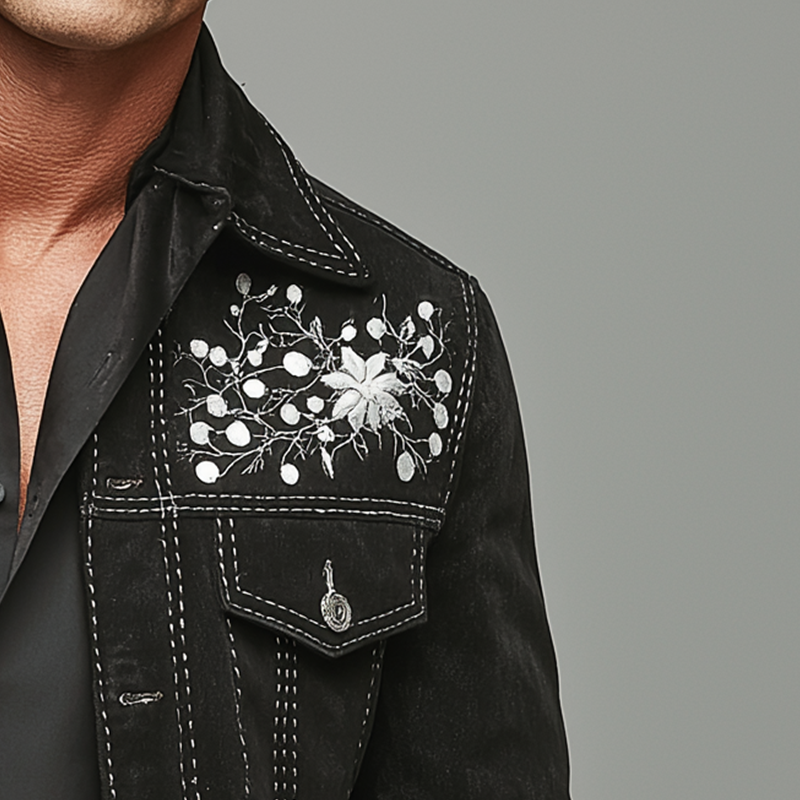 Men's Simple Floral Embroidered Faux Suede Jacket MTA2798H2P