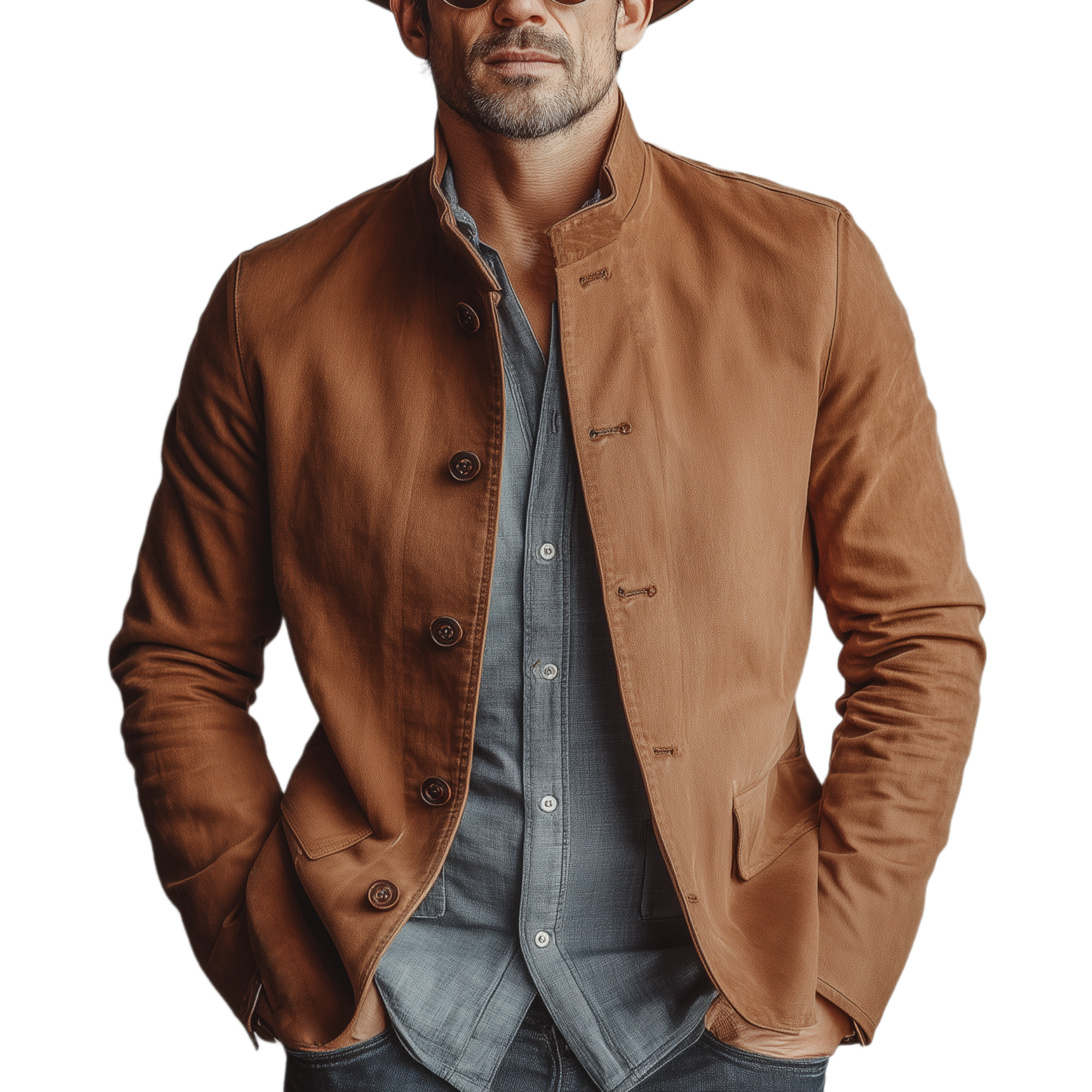 Men's Classic Retro Stand Collar Cotton Blend Slim Fit Jacket MTA2610K4K