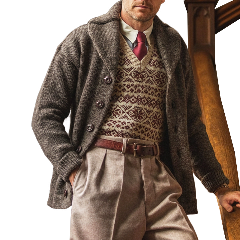 Men's Classic Gray-brown Casual Button-down Knit Cardigan MTA2845J7U