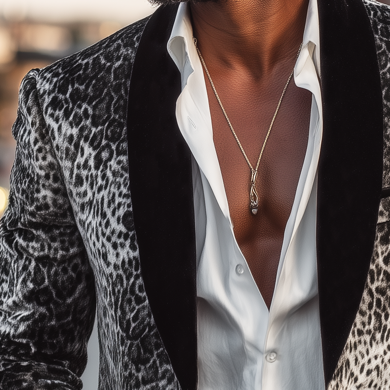 Men's Vintage Leopard Velvet Two-Button Lapel Blazer MTA2884H2U