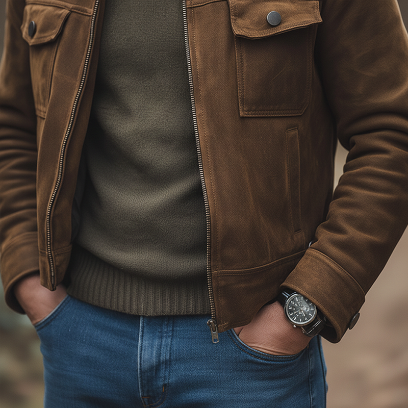 Men's Winter Retro Faux Suede Multi-Pocket Stand Collar Jacket MTA2743K3P