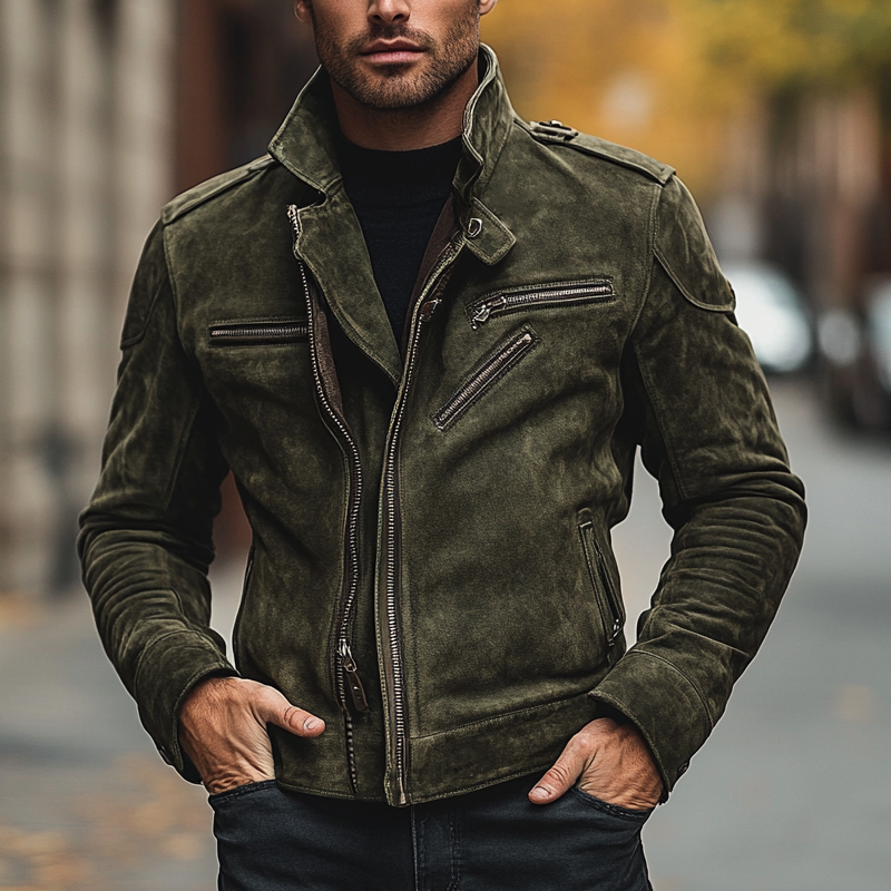 Men's Vintage Zip-Up Faux Suede Motorcycle Jacket MTA2952H2X