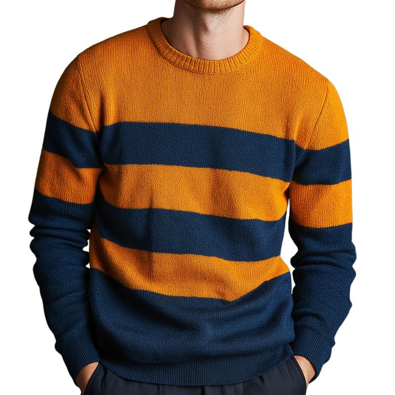 Men's Retro Casual Colorblock Pullover Crew Neck Sweater MTA0940J1TO