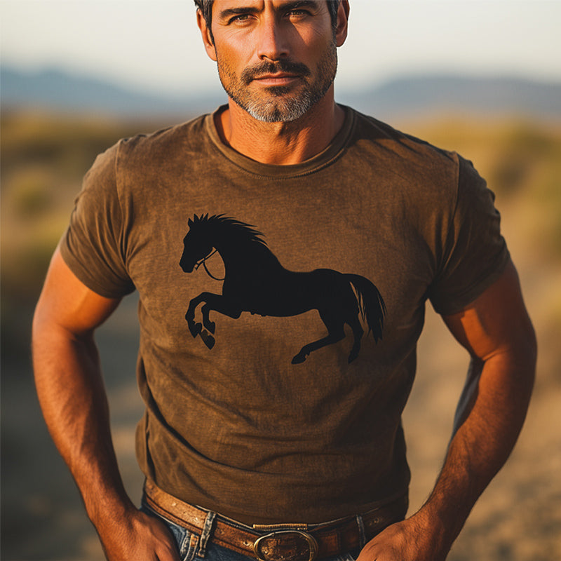 Men's Western Cowboy Style Printed Crew Neck T-Shirt MTA2886D4U