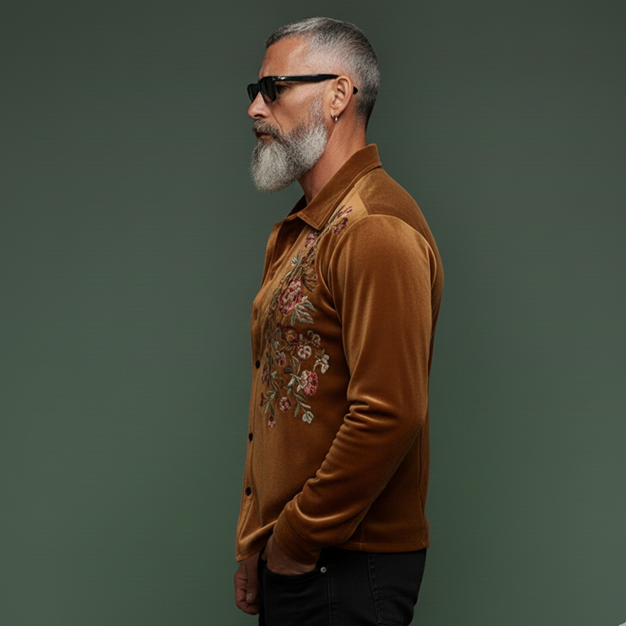 Men's Classic Vintage Embroidered Faux Velvet Long-sleeved Shirt MTA1561L7K