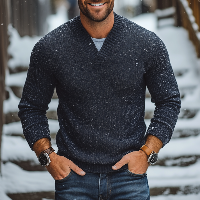 Men's Winter Retro Cotton Yarn Knit V-Neck Slim Fit Sweater MTA2821K9P