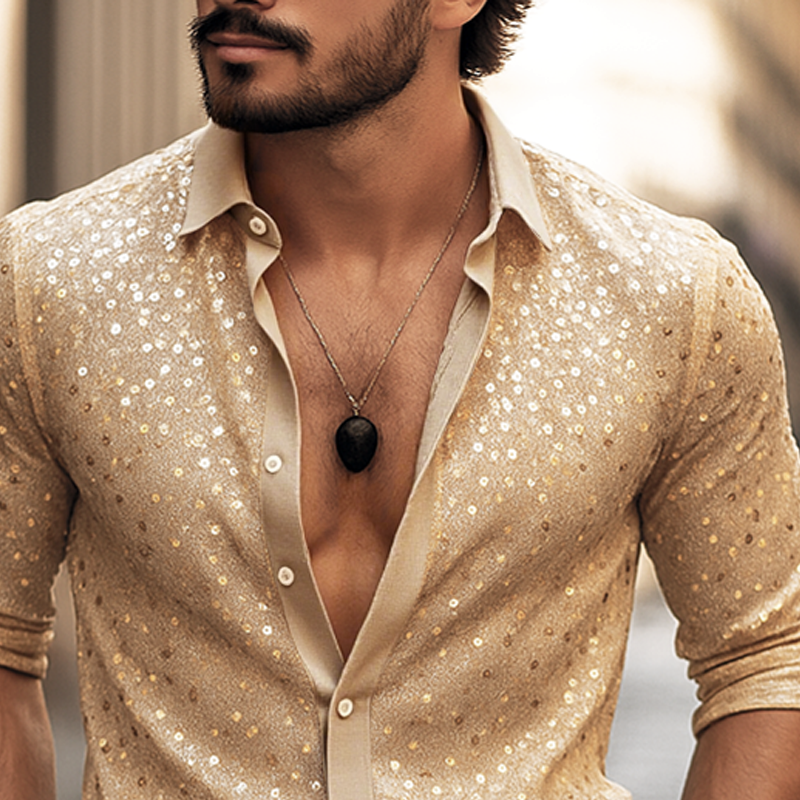 Men's Sequin Lapel Long Sleeve Shirt MTA2308F2Z
