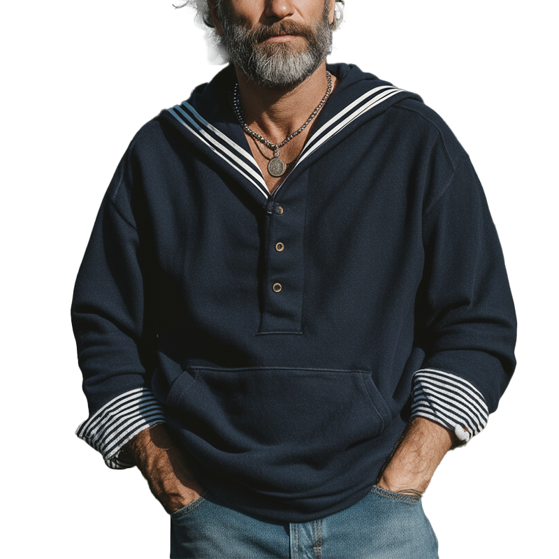Men's Autumn Fashion Sailor Collar Large Pocket Cotton Blended Sweatshirt MTA1862I3P