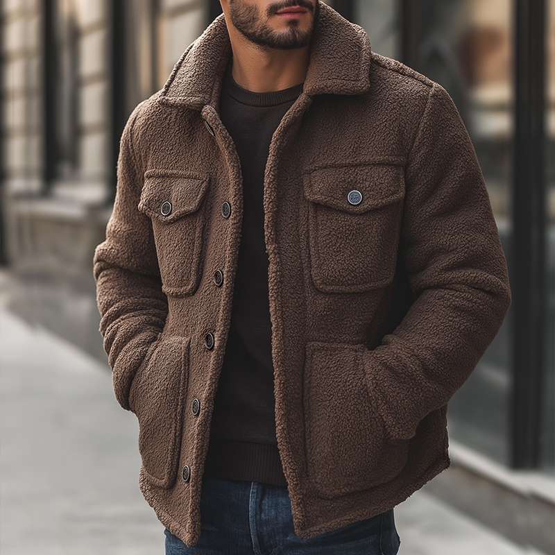 Men's Retro Casual Fleece Warm Lapel Button Jacket MTA3055J6TO