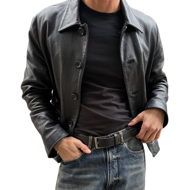 Men's Retro Casual Street Style PU Lapel Jacket MTA0429L6TO