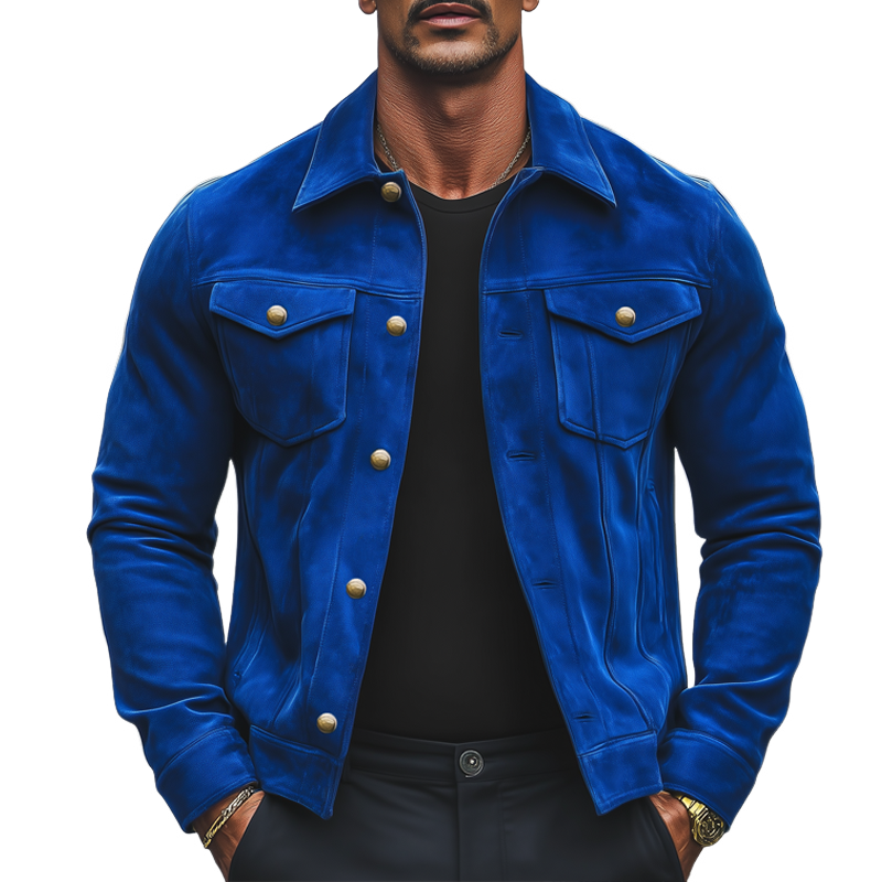 Men's Vintage Klein Blue Suede Button-Down Jacket MTA1902H2U