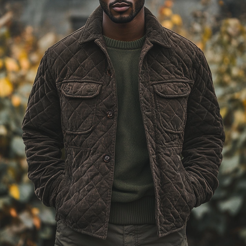 Men's Solid Corduroy Quilted Lapel Jacket MTA2725J0X