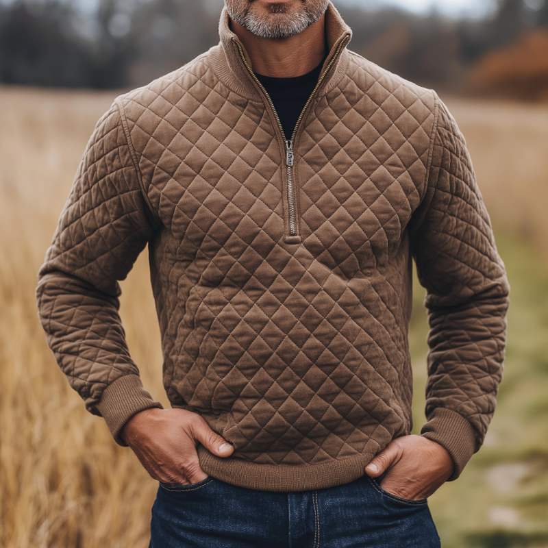 Men's Retro Casual Quilted Zipper Warm Sweatshirt MTA1011K1TO