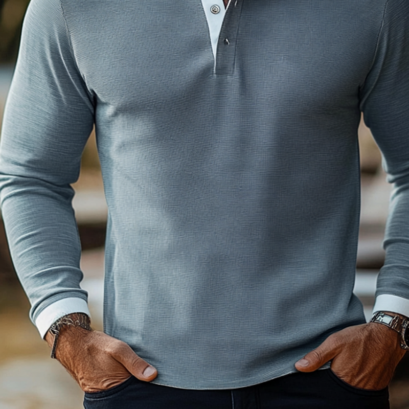 Men's Contrast Color Long Sleeve Cotton Blend POLO Shirt MTA2488G4X